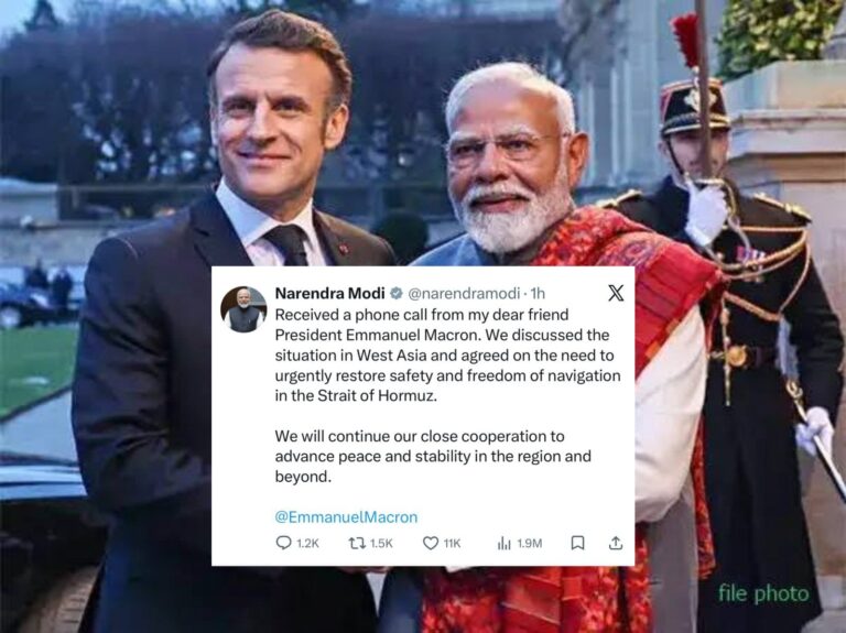 Modi Says Spoke to Macron on West Asia, Calls for Maritime Safety