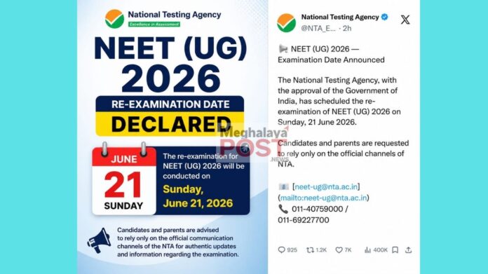 Re Examination For Neet Ug 2026 Declared On June 21