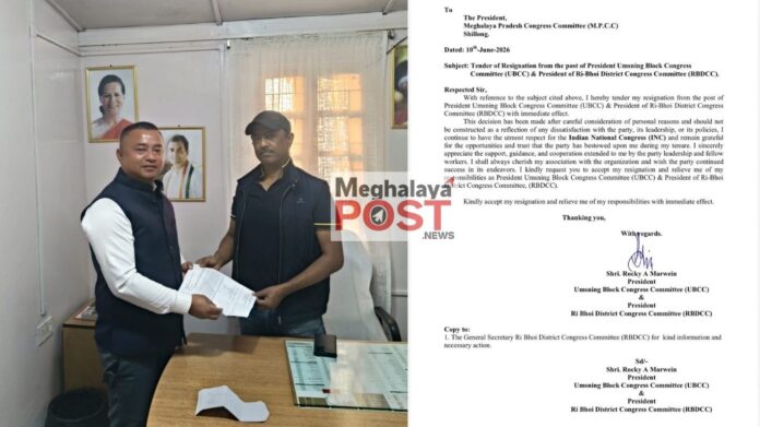 Ri Bhoi Congress President Resigns From Key Party Posts In Ri Bhoi